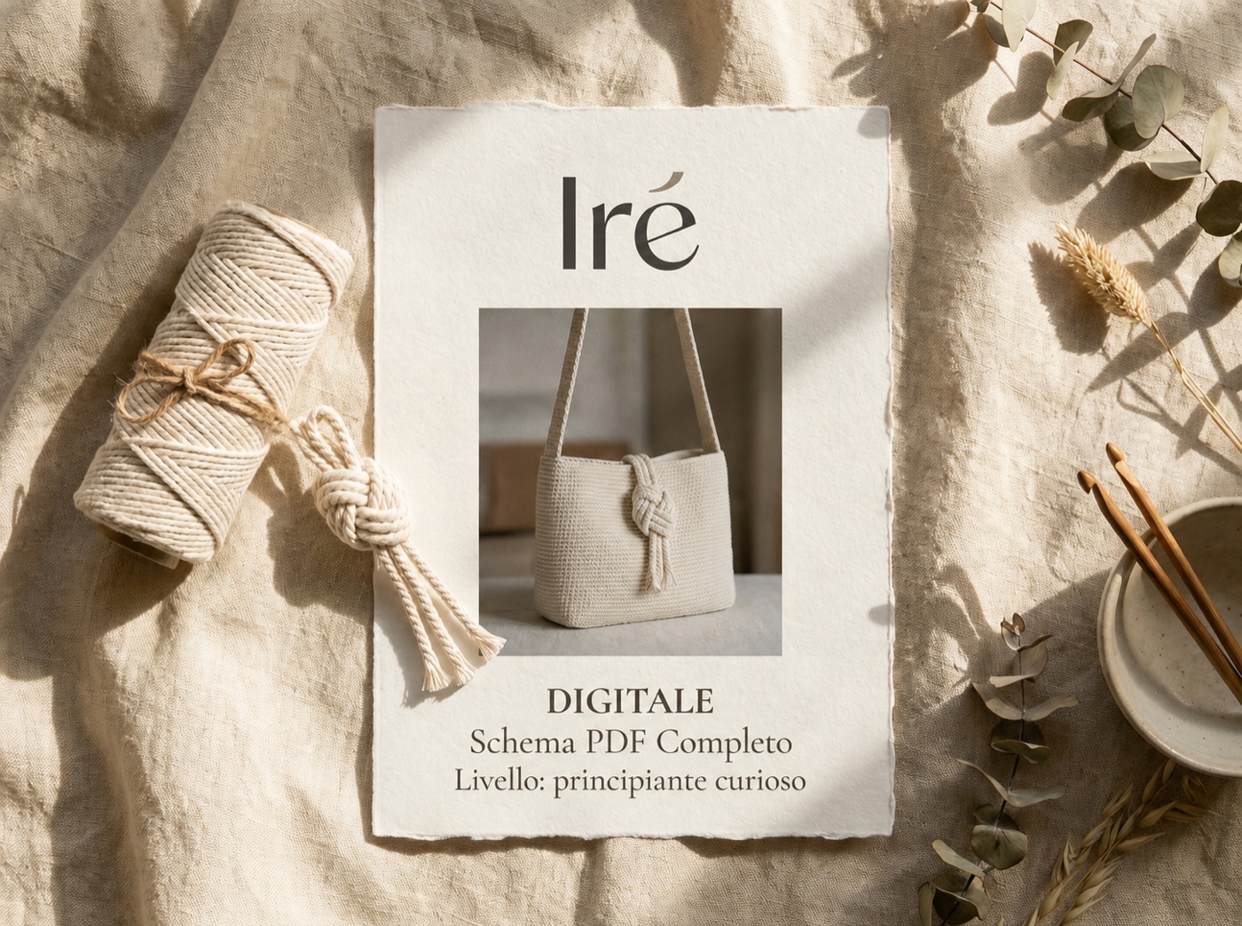 Composizione illustrativa del kit fai-da-te Iré con cordino e guida